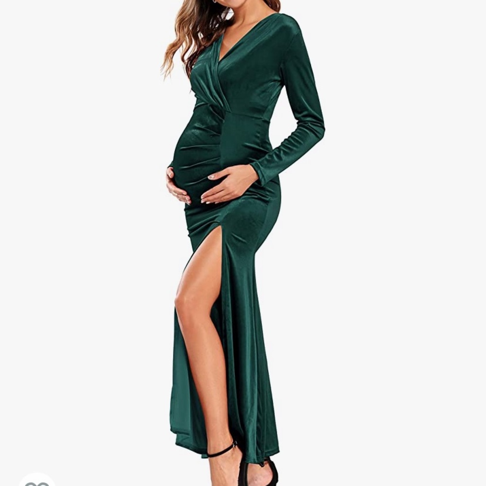 Velvet Green Maternity Dress